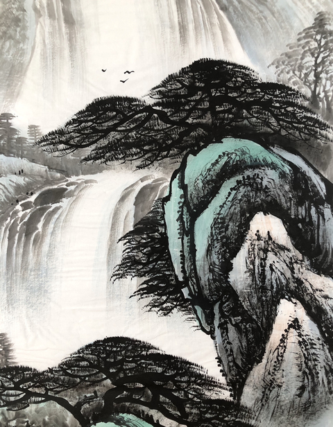 古玩字畫國家一級美術師羅學獻寫意山水圖 松下聽濤圖拍賣,當前價格100元