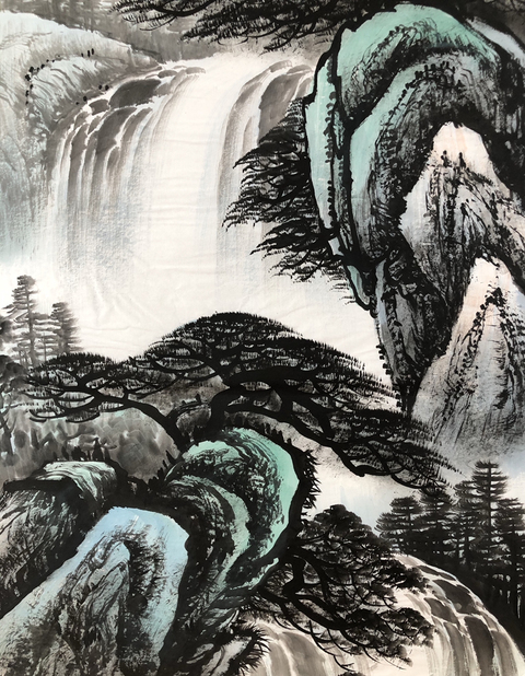 古玩字畫國家一級美術師羅學獻寫意山水圖 松下聽濤圖拍賣,當前價格100元
