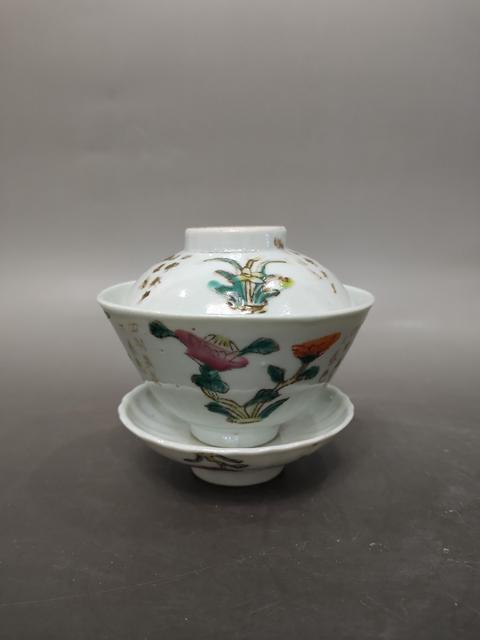 古玩陶瓷(精品)33期:清晚期-粉彩花卉紋三才蓋碗拍賣,當前價格1999元