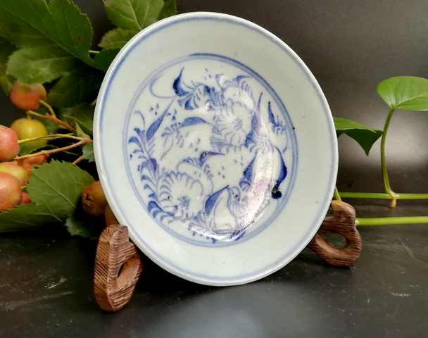 古玩陶瓷清早期花鳥紋青花盤拍賣，當前價格999元