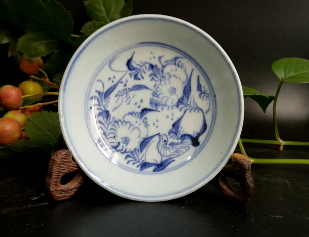 古玩陶瓷清早期花鳥紋青花盤拍賣，當前價格999元