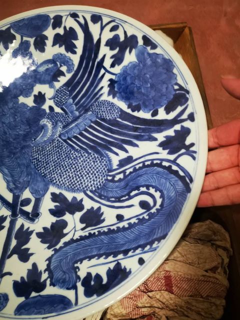 古玩陶瓷道光青花鳳紋盤拍賣，當前價格8888元