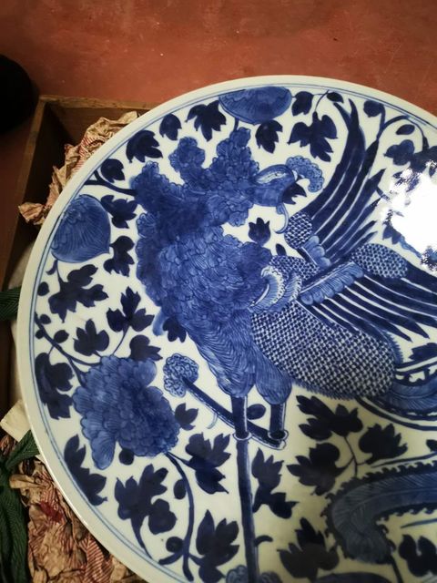 古玩陶瓷道光青花鳳紋盤拍賣，當前價格8888元