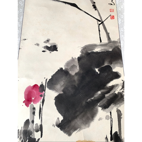 古玩字畫北京美術(shù)協(xié)會(huì)郭守夷繪大寫意水墨荷花圖軸拍賣，當(dāng)前價(jià)格398元