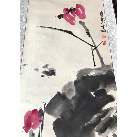 古玩字畫北京美術(shù)協(xié)會(huì)郭守夷繪大寫意水墨荷花圖軸拍賣，當(dāng)前價(jià)格398元