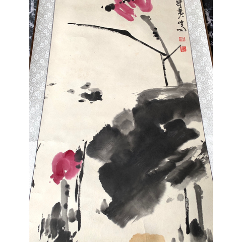 古玩字畫北京美術(shù)協(xié)會(huì)郭守夷繪大寫意水墨荷花圖軸拍賣，當(dāng)前價(jià)格398元