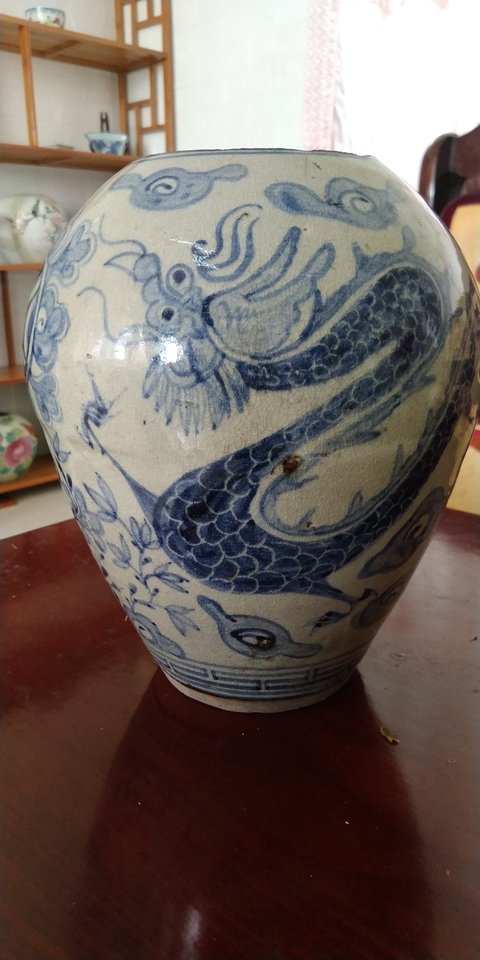 古玩陶瓷明代雙龍戲珠紋罐拍賣(mài)，當(dāng)前價(jià)格2880元