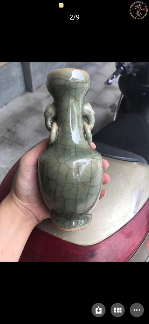 古玩陶瓷郎綠釉象耳銜環盤口瓶拍賣，當前價格13800元