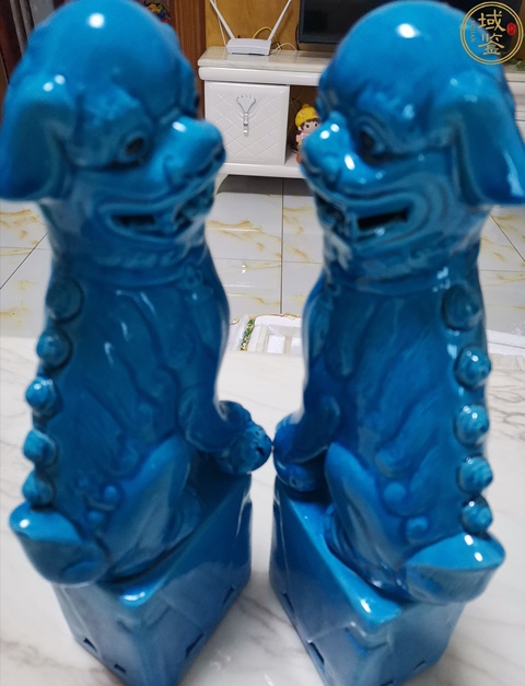 古玩陶瓷孔雀藍釉獅子一對拍賣,當前價格999元
