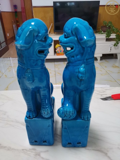 古玩陶瓷孔雀藍釉獅子一對拍賣,當前價格999元