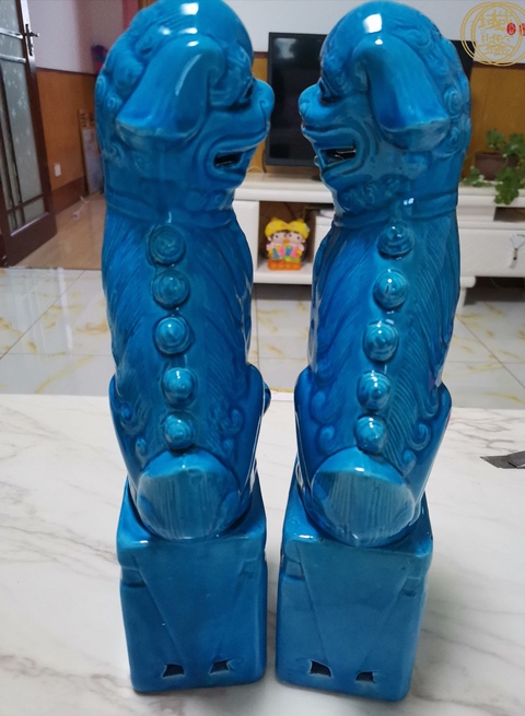 古玩陶瓷孔雀藍釉獅子一對拍賣,當前價格999元