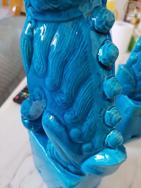 古玩陶瓷孔雀藍釉獅子一對拍賣,當前價格999元