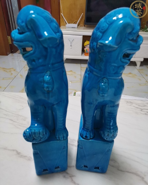 古玩陶瓷孔雀藍釉獅子一對拍賣,當前價格999元