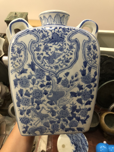 古玩陶瓷鳳凰鳥青花扁壺拍賣，當(dāng)前價(jià)格1200元