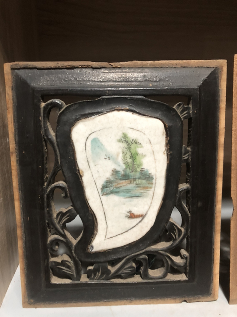 古玩陶瓷民國山水紋瓷板畫一對拍賣，當前價格600元