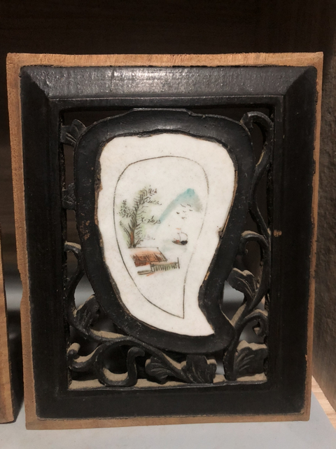 古玩陶瓷民國山水紋瓷板畫一對拍賣，當前價格600元