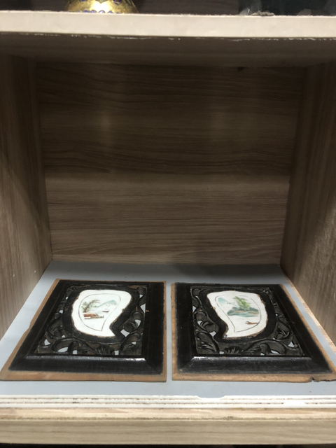 古玩陶瓷民國山水紋瓷板畫一對拍賣，當前價格600元