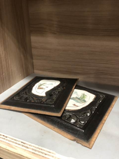 古玩陶瓷民國山水紋瓷板畫一對拍賣，當前價格600元