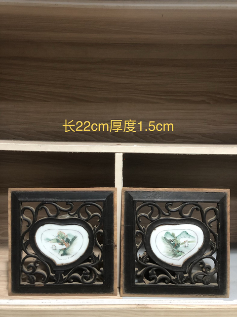 古玩陶瓷民國山水紋瓷板畫一對拍賣，當前價格666元