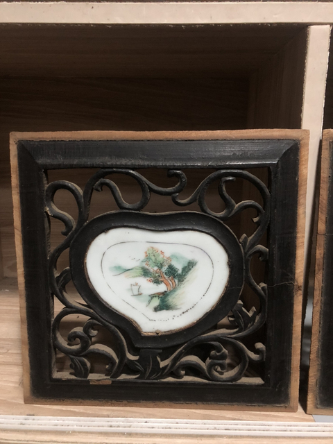 古玩陶瓷民國山水紋瓷板畫一對拍賣，當前價格666元