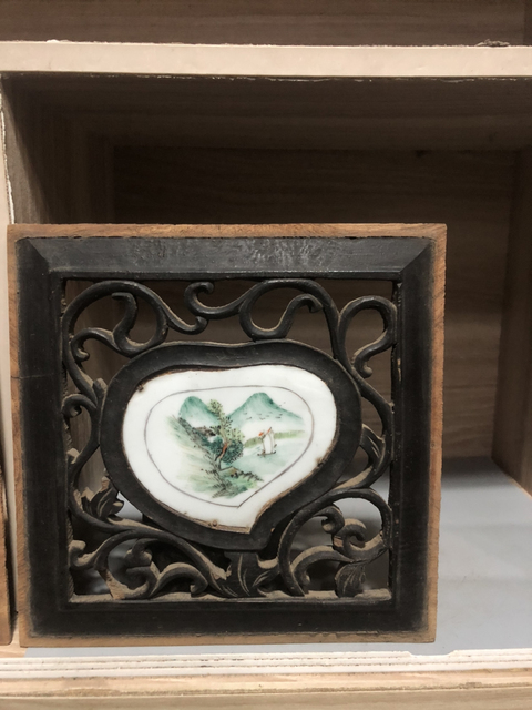 古玩陶瓷民國山水紋瓷板畫一對拍賣，當前價格666元