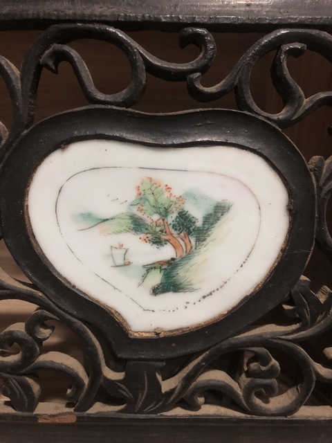 古玩陶瓷民國山水紋瓷板畫一對拍賣，當前價格666元