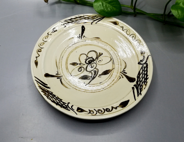 古玩陶瓷元明磁州窯白底褐花盤拍賣，當前價格800元