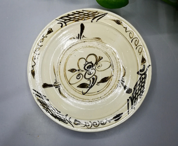 古玩陶瓷元明磁州窯白底褐花盤拍賣，當前價格800元