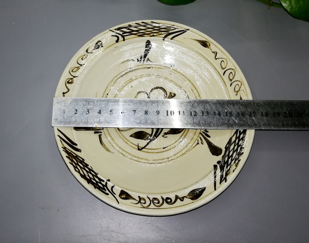 古玩陶瓷元明磁州窯白底褐花盤拍賣，當前價格800元