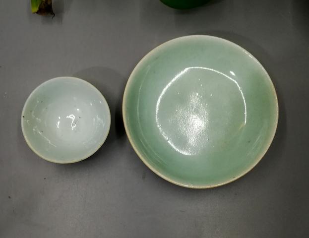 古玩陶瓷漂亮的豆青釉杯盤拍賣，當前價格999元