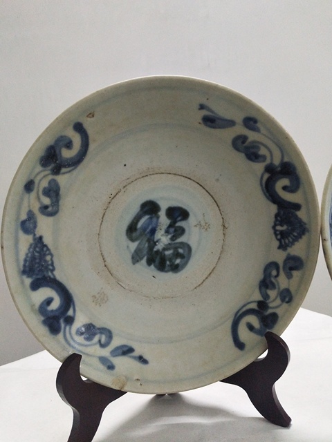 古玩陶瓷青花福字盤一對拍賣，當前價格1200元