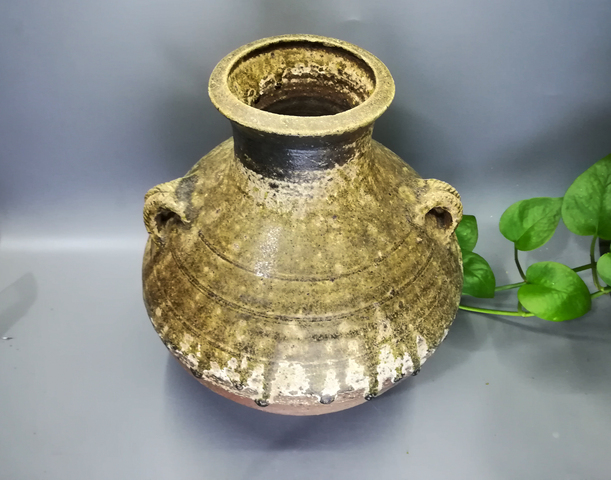 古玩陶瓷秦漢·青釉繩紋雙耳瓶拍賣,當前價格1200元