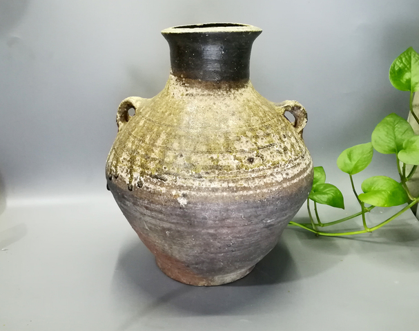 古玩陶瓷秦漢·青釉繩紋雙耳瓶拍賣,當前價格1200元