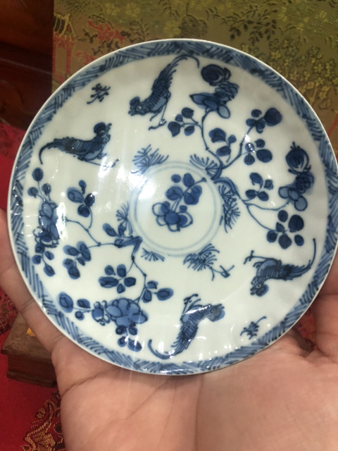古玩陶瓷清康熙青花花卉紋瓜棱斗雞盤拍賣,當前價格1500元