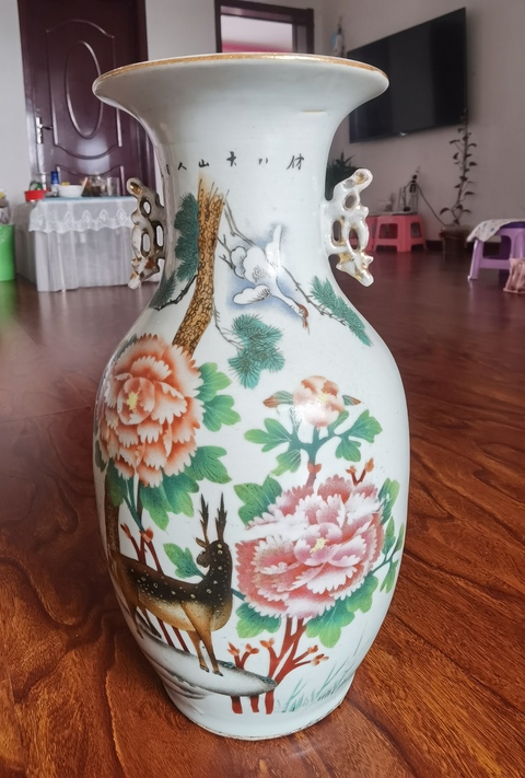 古玩陶瓷鶴鹿同春雙耳瓶拍賣,當前價格3800元