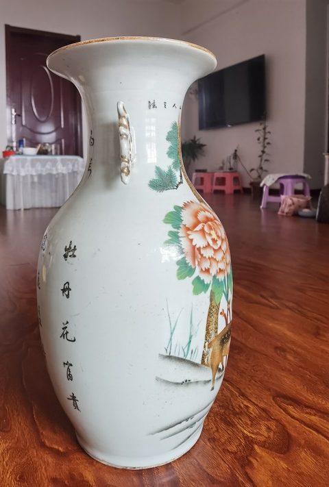 古玩陶瓷鶴鹿同春雙耳瓶拍賣,當前價格3800元