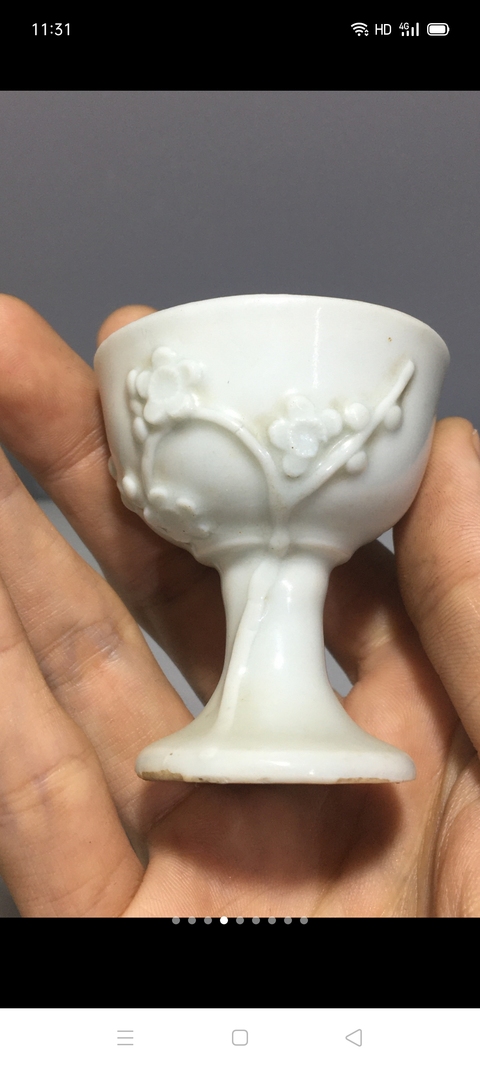 古玩陶瓷德化白瓷貼塑梅花高足杯【鴿子勿擾】拍賣,當前價格499元