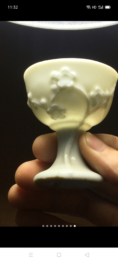 古玩陶瓷德化白瓷貼塑梅花高足杯【鴿子勿擾】拍賣,當前價格499元