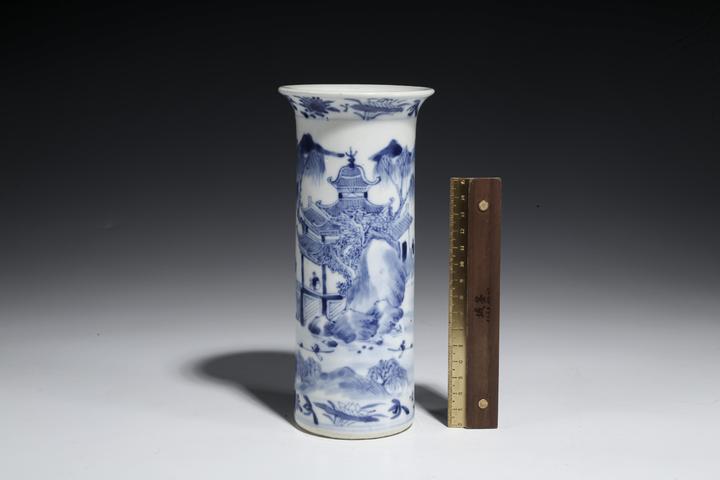 古玩陶瓷清晚·青花山水樓閣人物紋花插拍賣,當前價格3600元