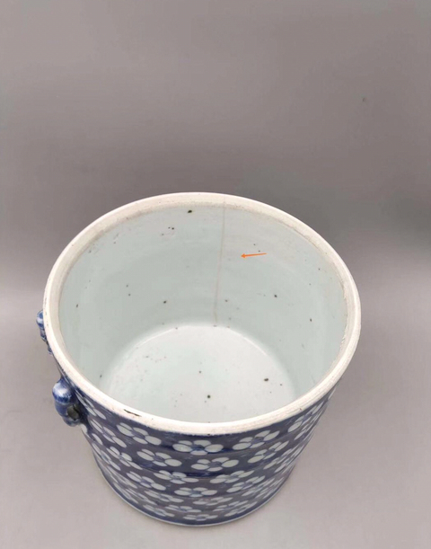 古玩陶瓷（精美細路）青花留白冰梅紋蓋缸拍賣，當前價格6888元