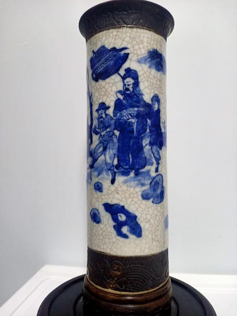 古玩陶瓷清晚，文王訪賢哥釉青花人物紋花插拍賣，當前價格2700元