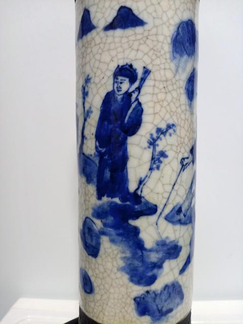 古玩陶瓷清晚，文王訪賢哥釉青花人物紋花插拍賣，當前價格2700元