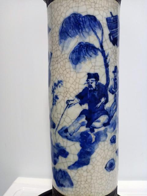 古玩陶瓷清晚，文王訪賢哥釉青花人物紋花插拍賣，當前價格2700元