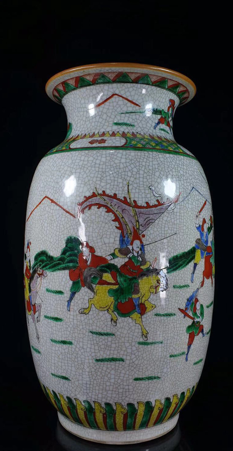 古玩陶瓷哥釉五彩刀馬人燈籠瓶拍賣，當前價格16888元