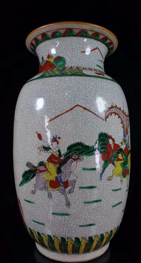 古玩陶瓷哥釉五彩刀馬人燈籠瓶拍賣，當前價格16888元