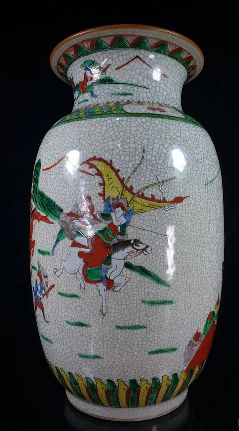 古玩陶瓷哥釉五彩刀馬人燈籠瓶拍賣，當前價格16888元