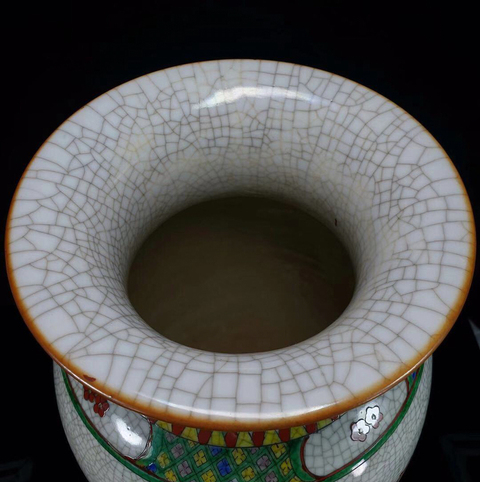 古玩陶瓷哥釉五彩刀馬人燈籠瓶拍賣，當前價格16888元