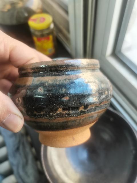 古玩陶瓷元代早期山西窯口窯變醬釉小罐，比圖片漂亮，有條紋拍賣，當前價格466元