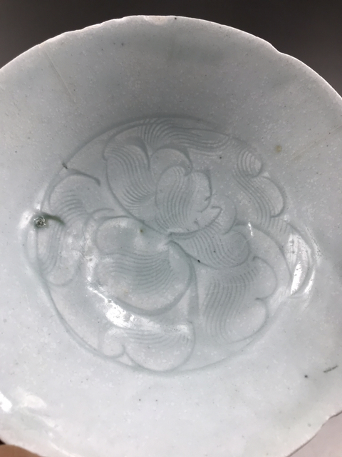 古玩陶瓷南宋湖田窯刻牡丹花六缺筆洗拍賣，當前價格2200元