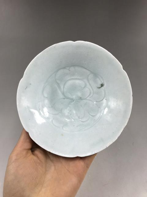 古玩陶瓷南宋湖田窯刻牡丹花六缺筆洗拍賣，當前價格2200元
